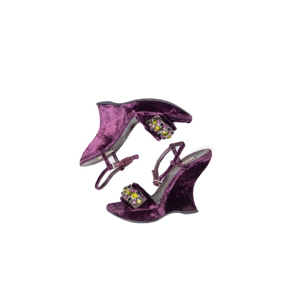 Prada Purple Velvet Sculptural Wedge Sandals – Size US 7 / UK 4.5 / EU 37 - Picture 5 of 9